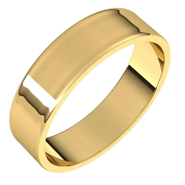 10K Yellow Gold Flat Ultra-Light Wedding Band, 5 mm Wide