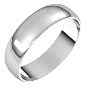 18K White Gold Half Round Ultra-Light Wedding Band, 5 mm Wide
