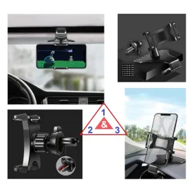 3 in 1 Car GPS Smartphone Holder: Dashboard / Visor Clamp   AC Grid Clip for Huawei P Smart (2019) - Black