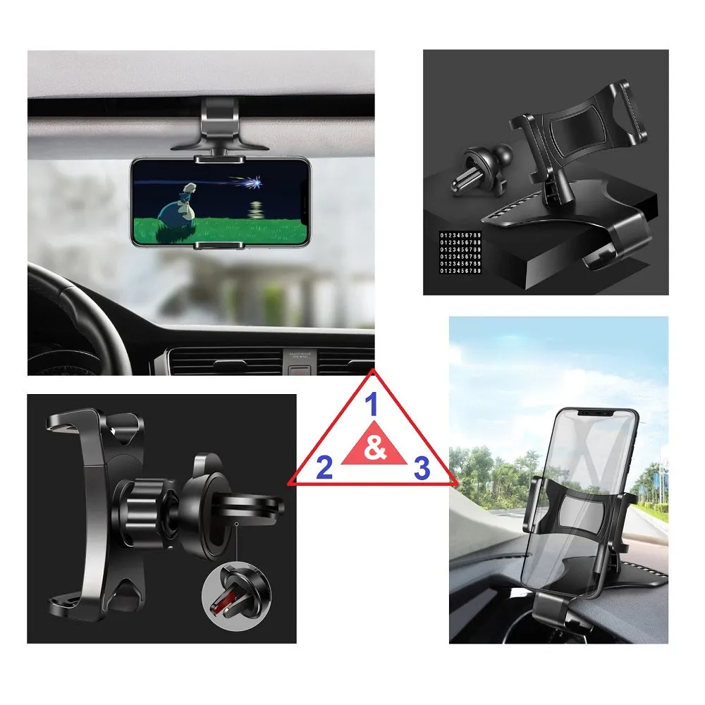 3 in 1 Car GPS Smartphone Holder: Dashboard / Visor Clamp   AC Grid Clip for Huawei P Smart (2019) - Black