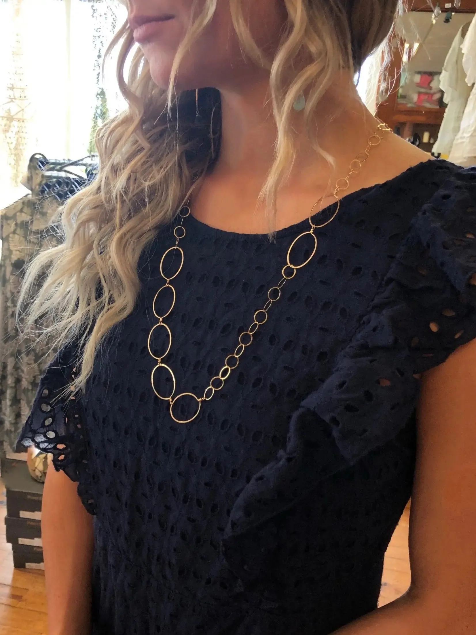 36" Forged Oval and Chain Necklace with Coin Pearl Drop