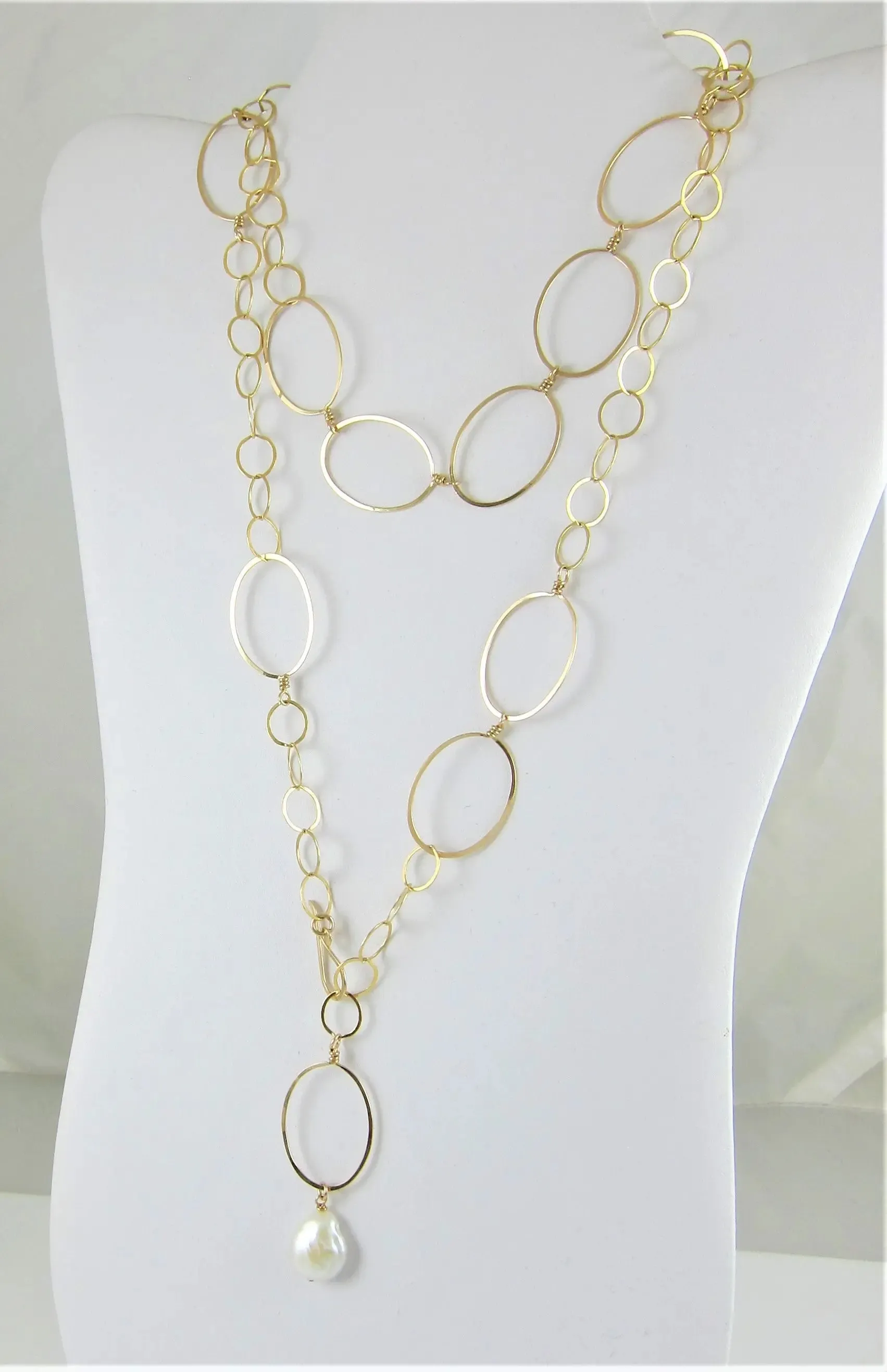 36" Forged Oval and Chain Necklace with Coin Pearl Drop