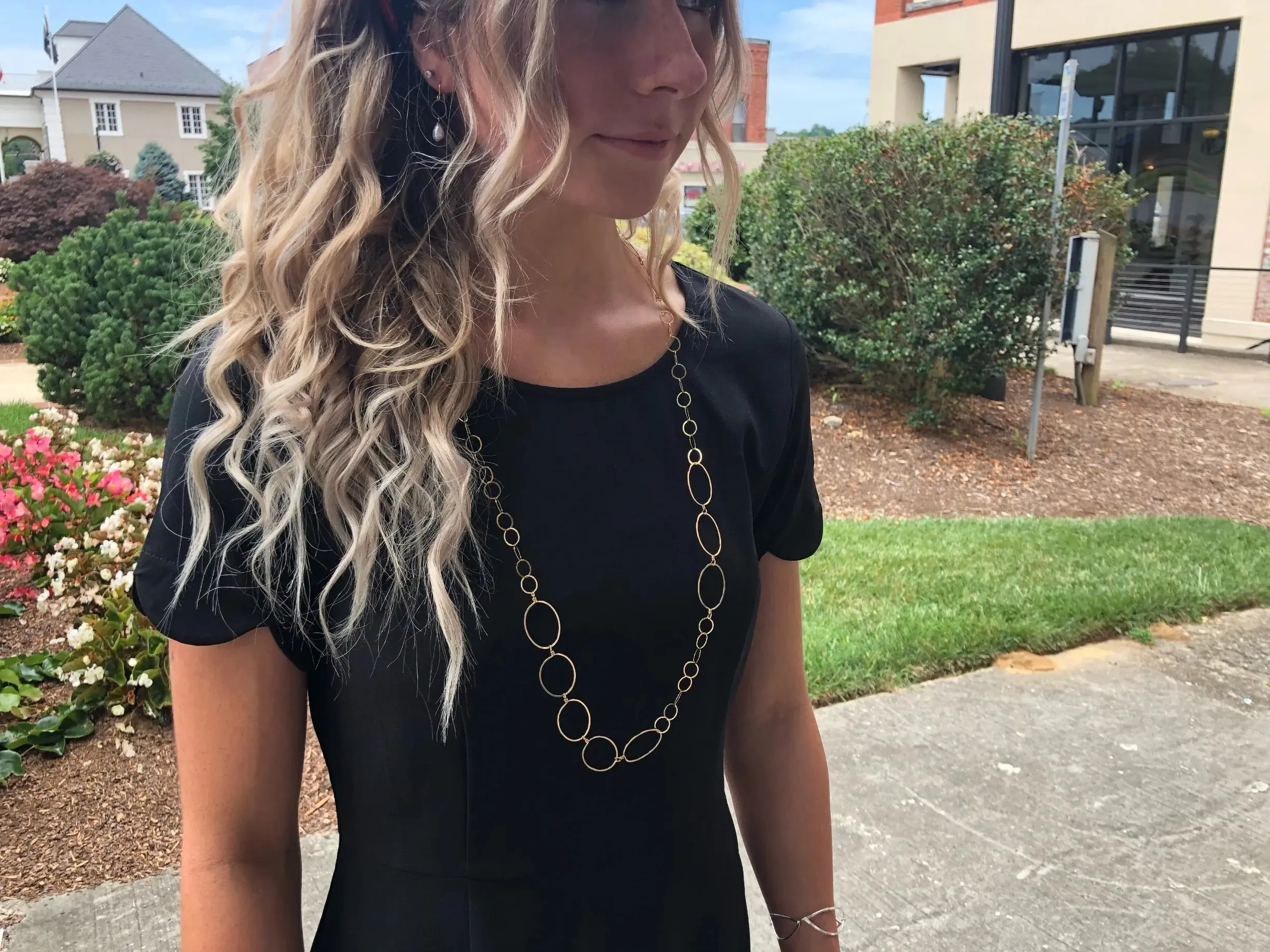 36" Forged Oval and Chain Necklace with Coin Pearl Drop