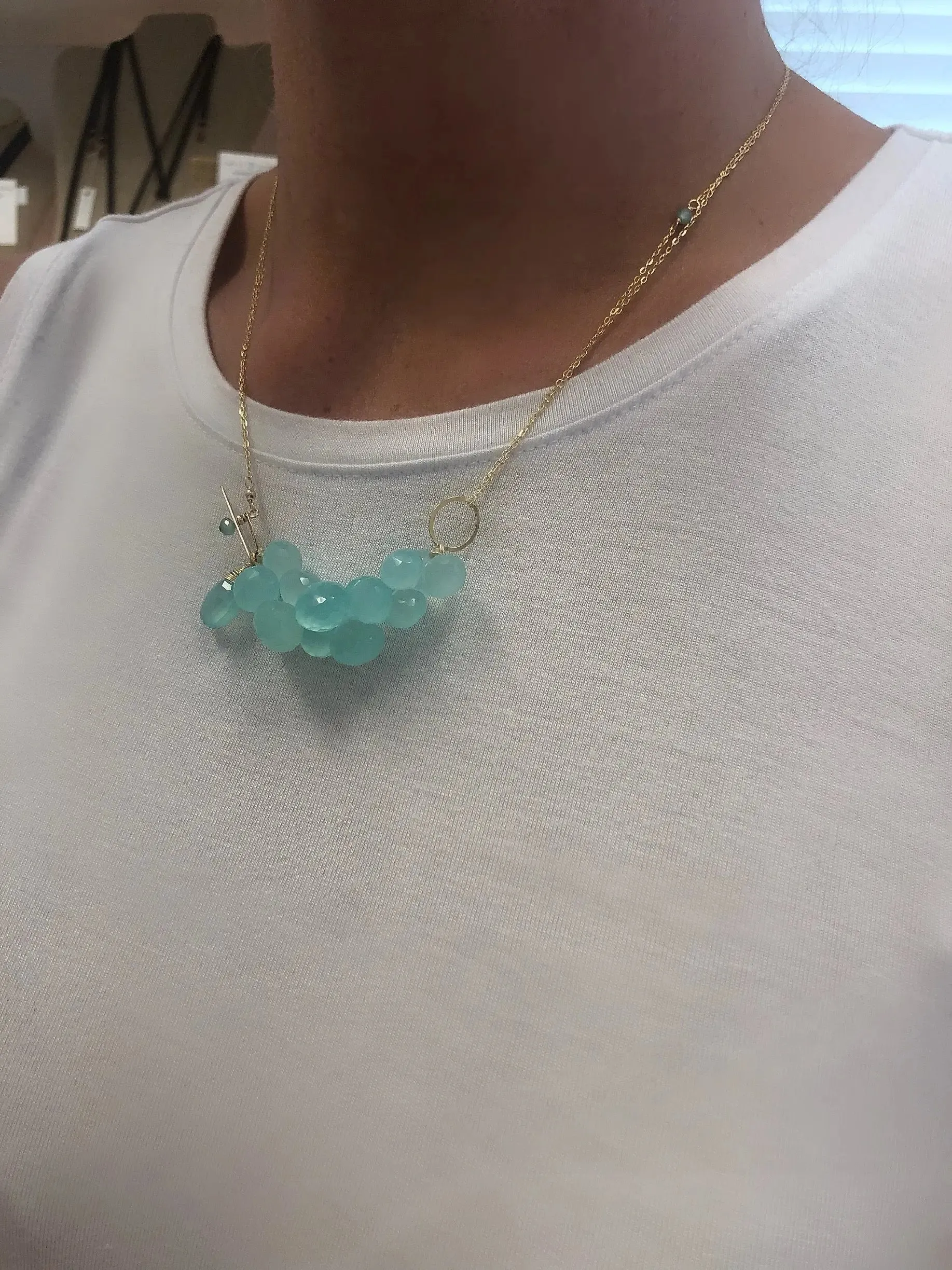 Aqua Chalcedony Cluster Toggle Necklace