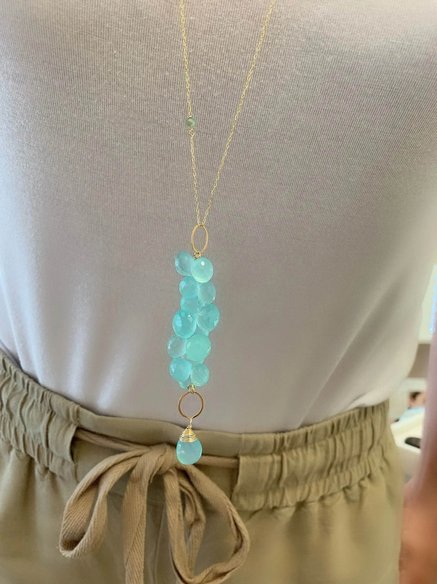 Aqua Chalcedony Cluster Toggle Necklace