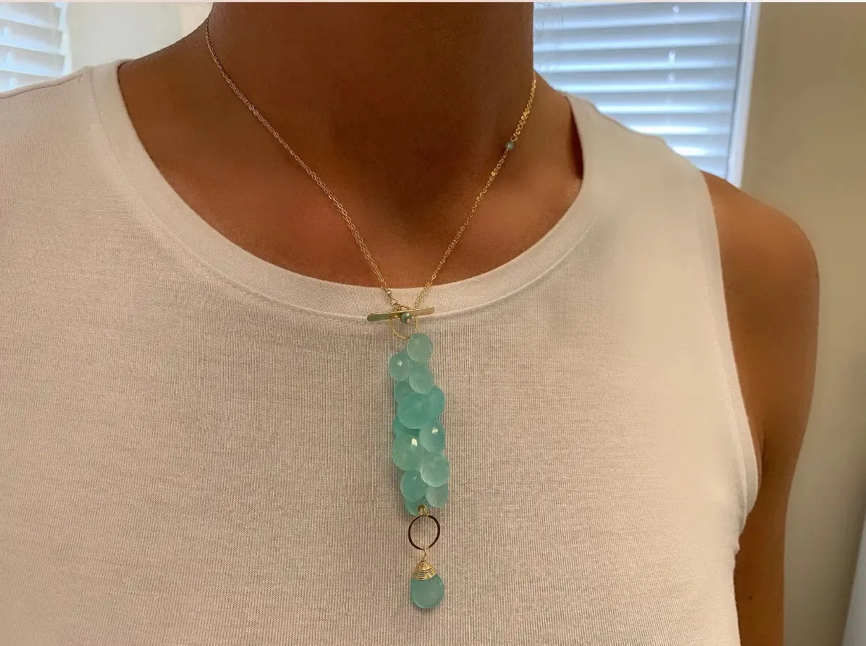 Aqua Chalcedony Cluster Toggle Necklace