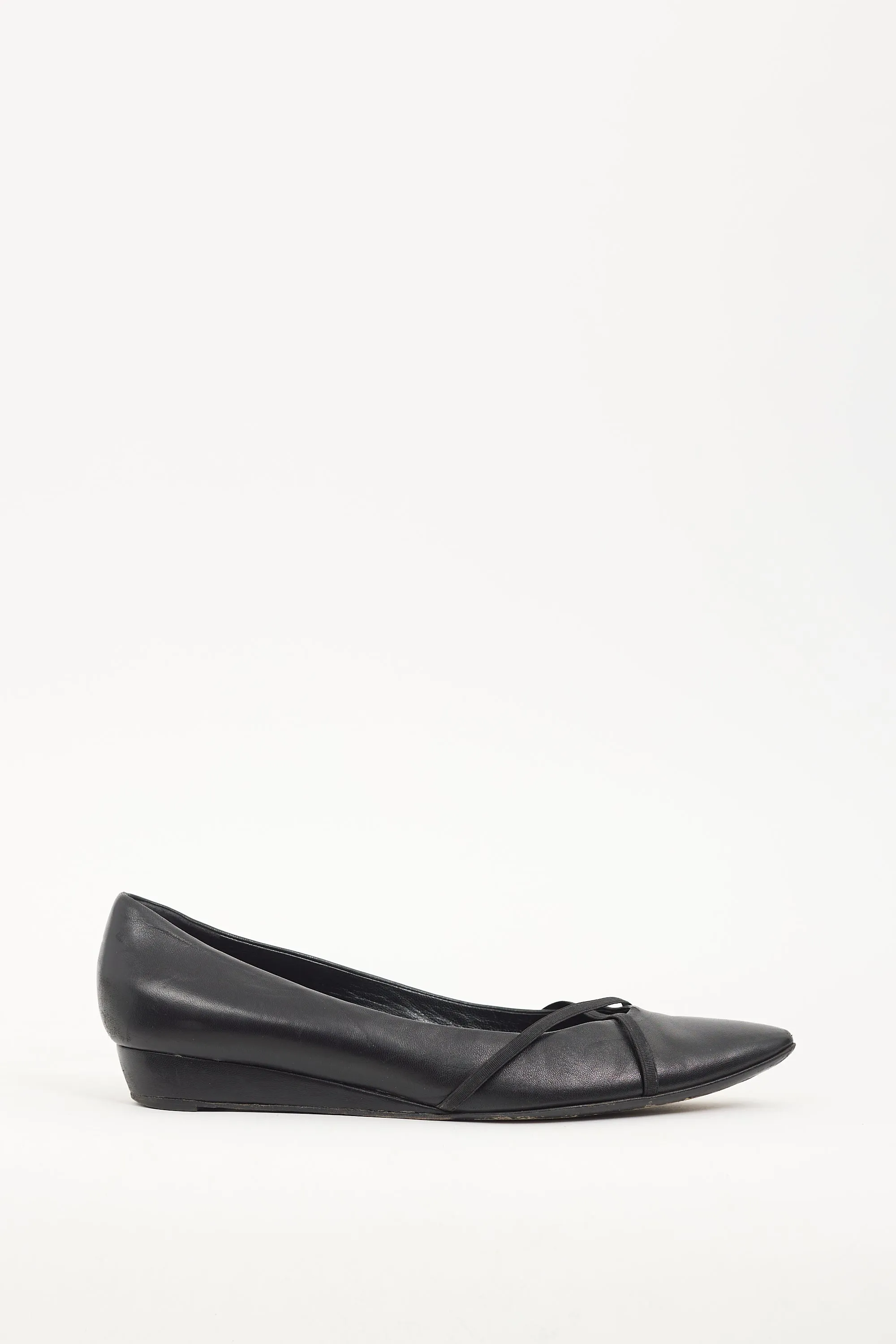 Black Leather Wedge Flat