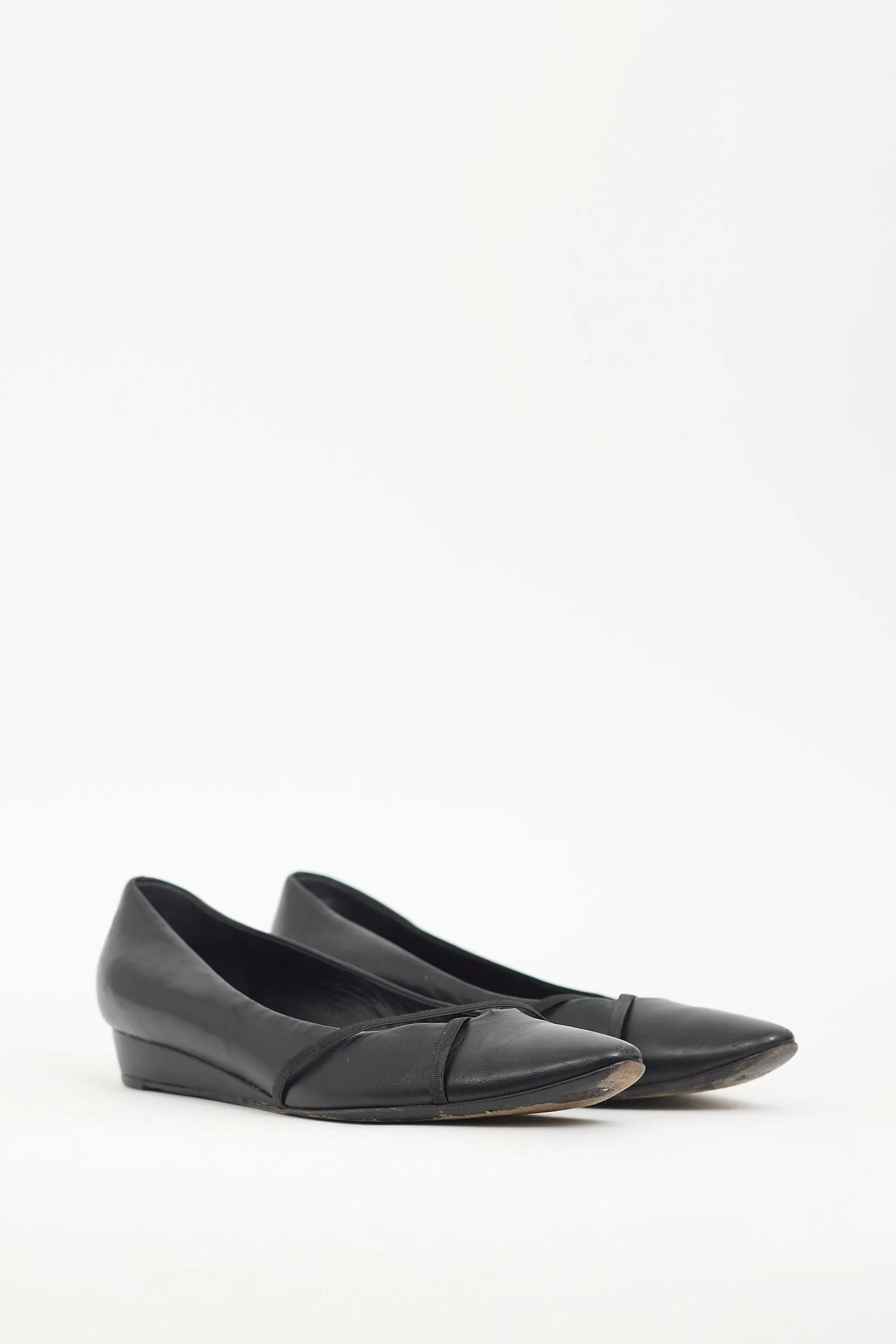 Black Leather Wedge Flat