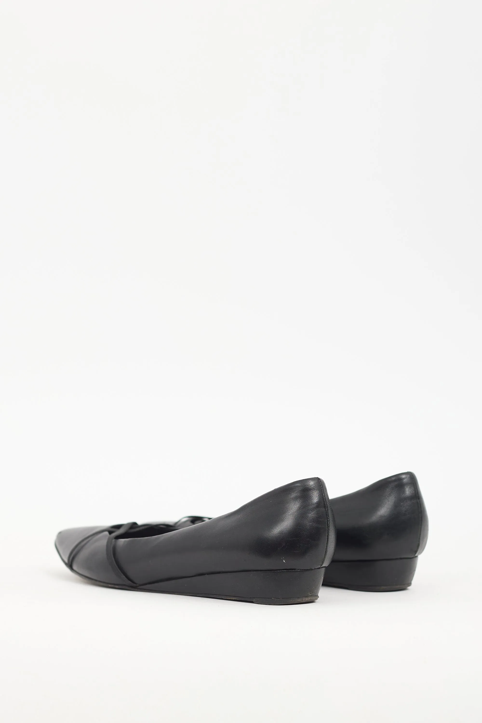 Black Leather Wedge Flat
