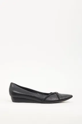Black Leather Wedge Flat