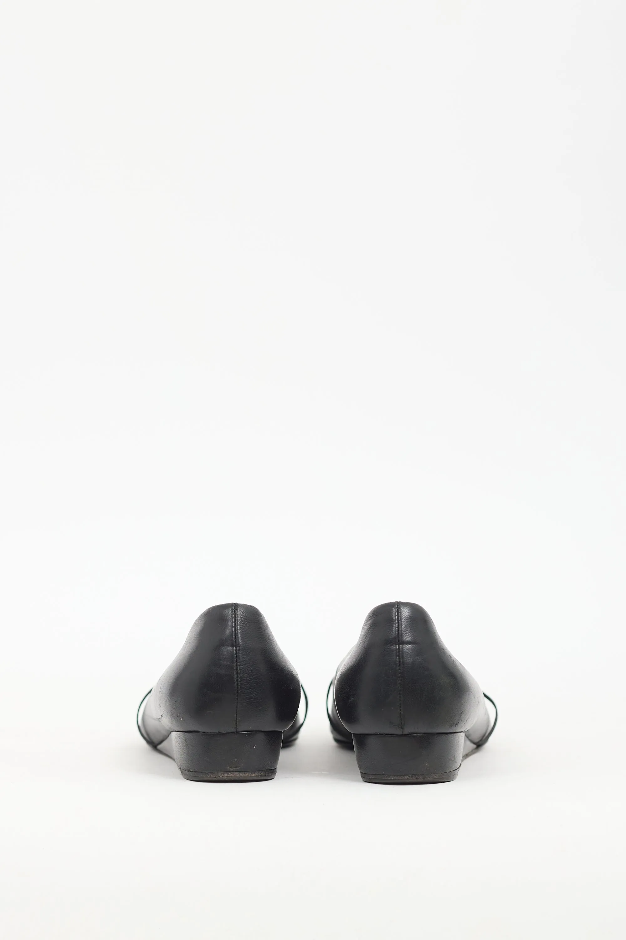 Black Leather Wedge Flat
