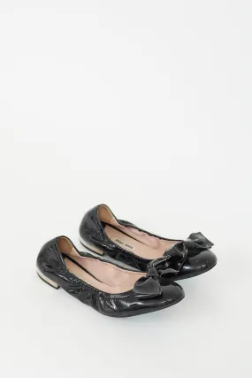 Black Patent Leather Bow Flat