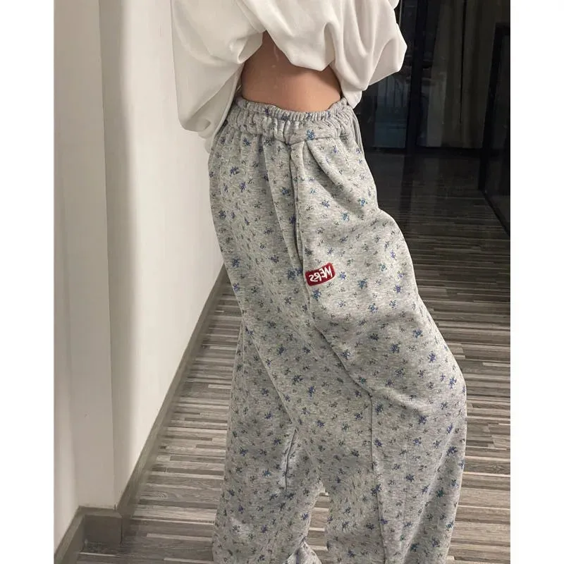 Blumenmuster Jogginghosen im Oversized-Koreanischen-Stil für Damen