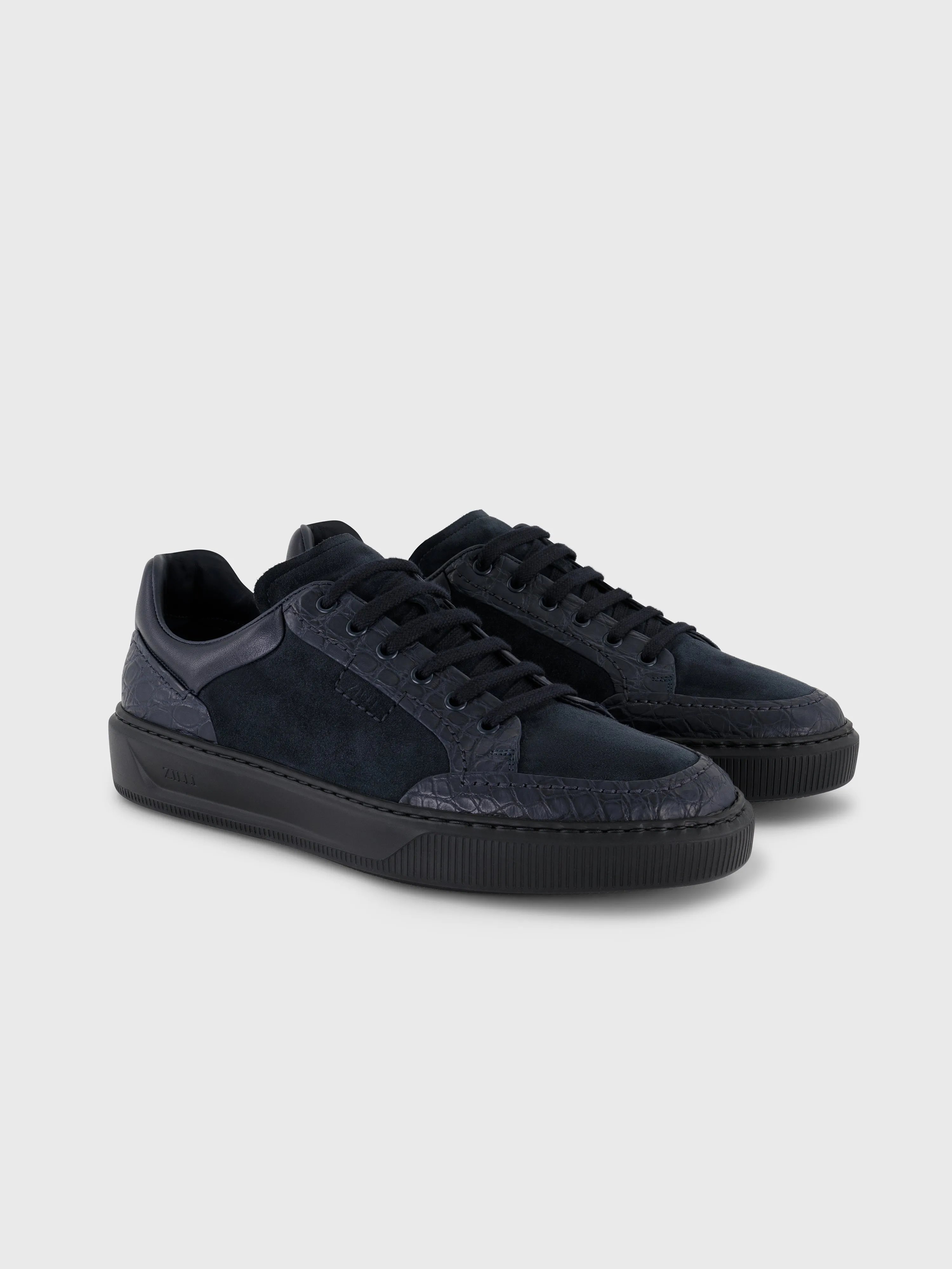 Caiman and Calfskin Sneakers Dark Navy