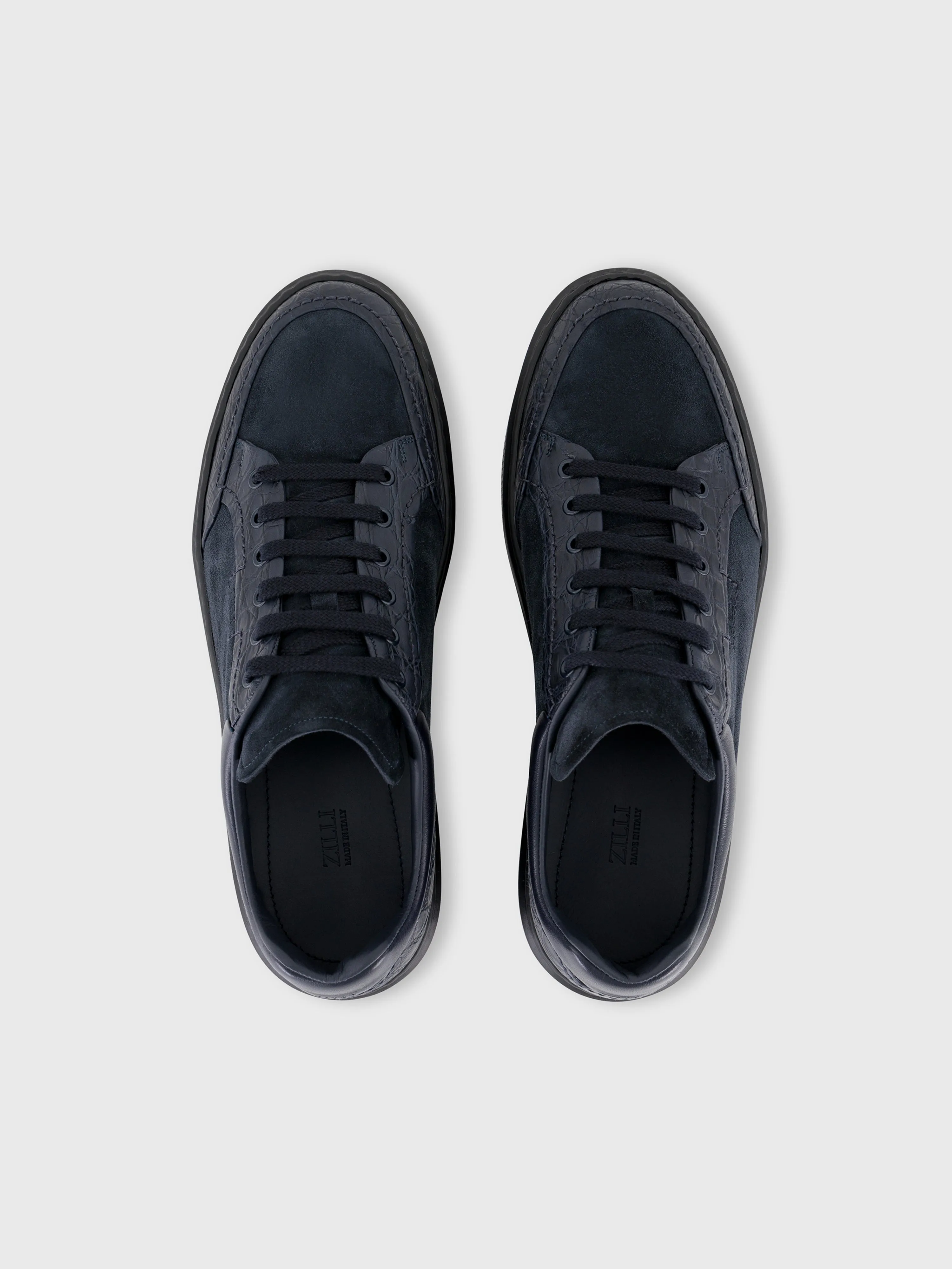 Caiman and Calfskin Sneakers Dark Navy