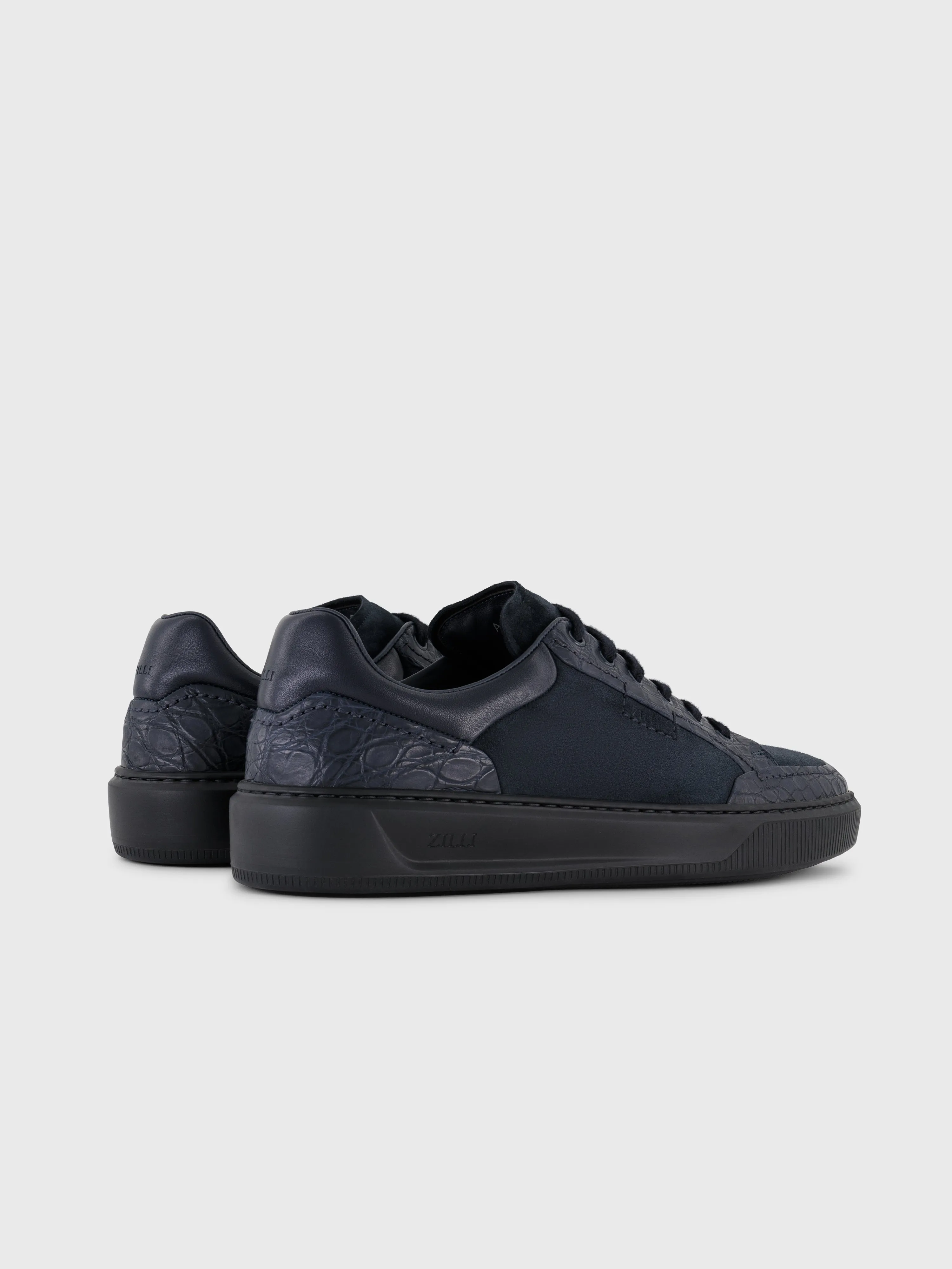 Caiman and Calfskin Sneakers Dark Navy