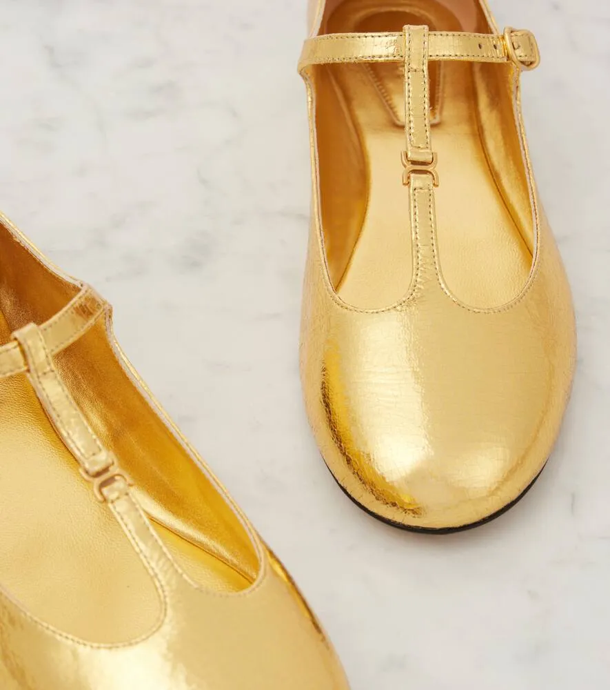 Chloe Marcie metallic leather Mary Jane flats