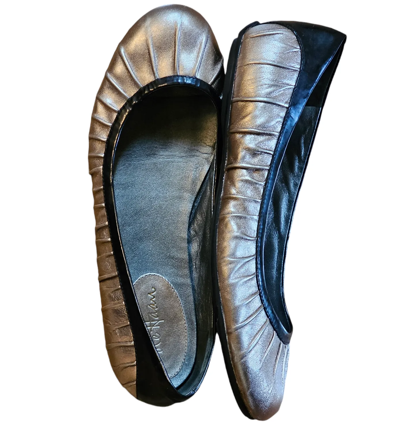 Cole Haan Nike Air Gold Metallic Pleated Leather Black Ballet Flats 8.5 B Medium