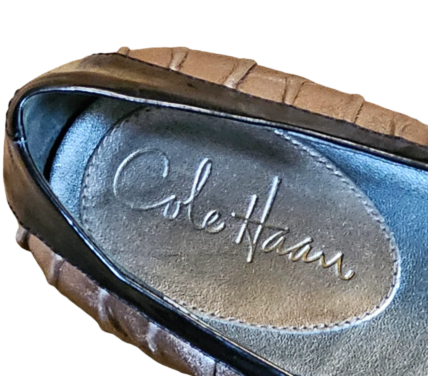 Cole Haan Nike Air Gold Metallic Pleated Leather Black Ballet Flats 8.5 B Medium