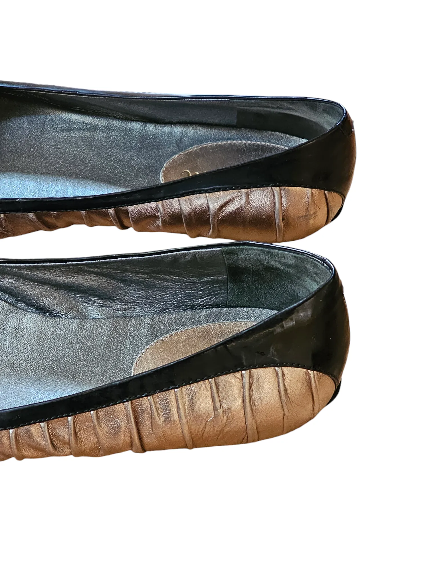 Cole Haan Nike Air Gold Metallic Pleated Leather Black Ballet Flats 8.5 B Medium