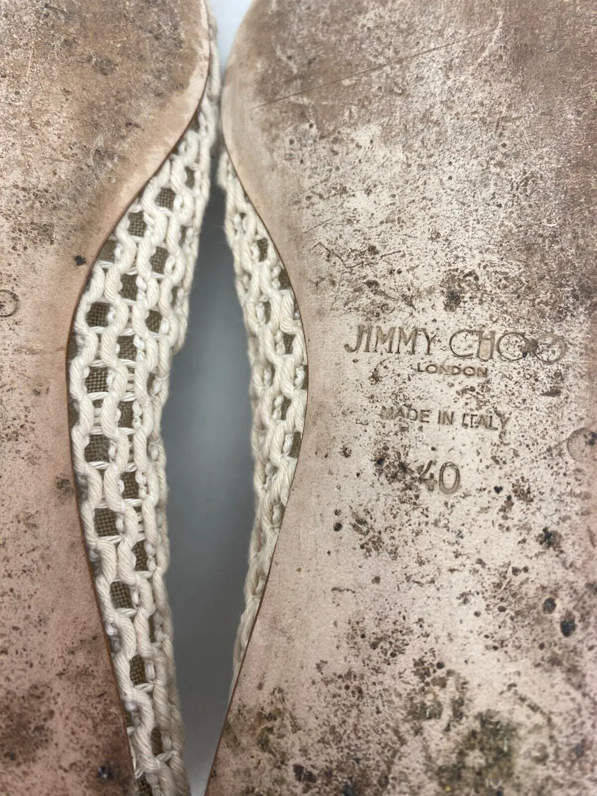 Jimmy Choo cream leather & fabric flat shoes size UK7/US9