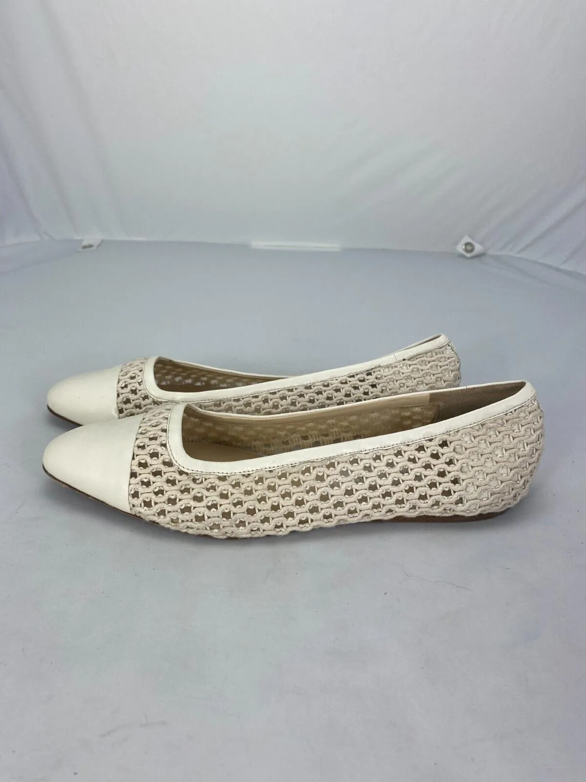 Jimmy Choo cream leather & fabric flat shoes size UK7/US9