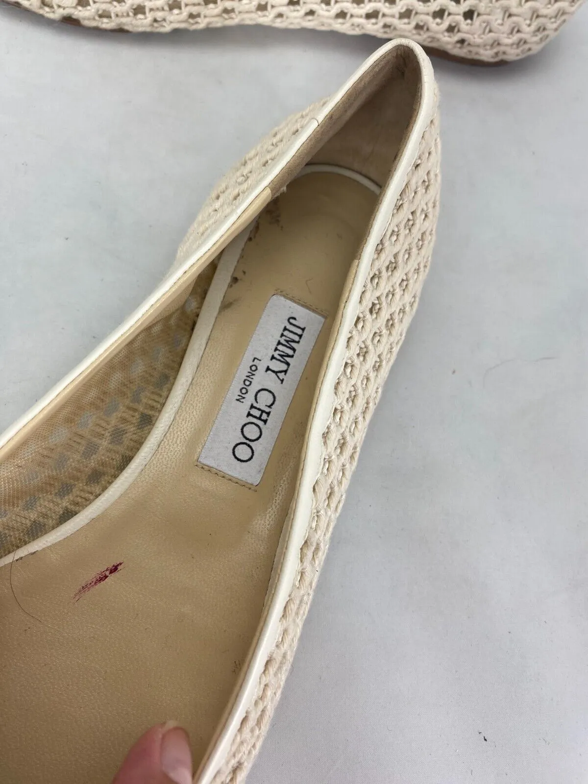 Jimmy Choo cream leather & fabric flat shoes size UK7/US9