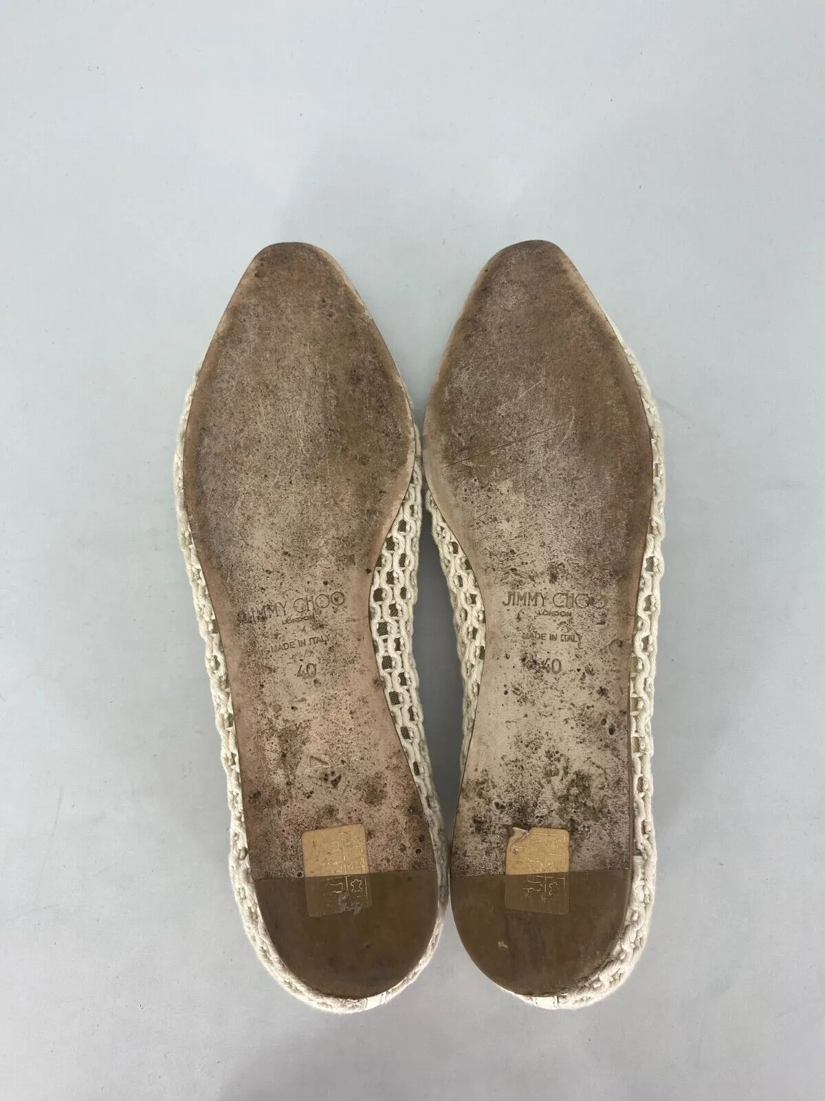 Jimmy Choo cream leather & fabric flat shoes size UK7/US9
