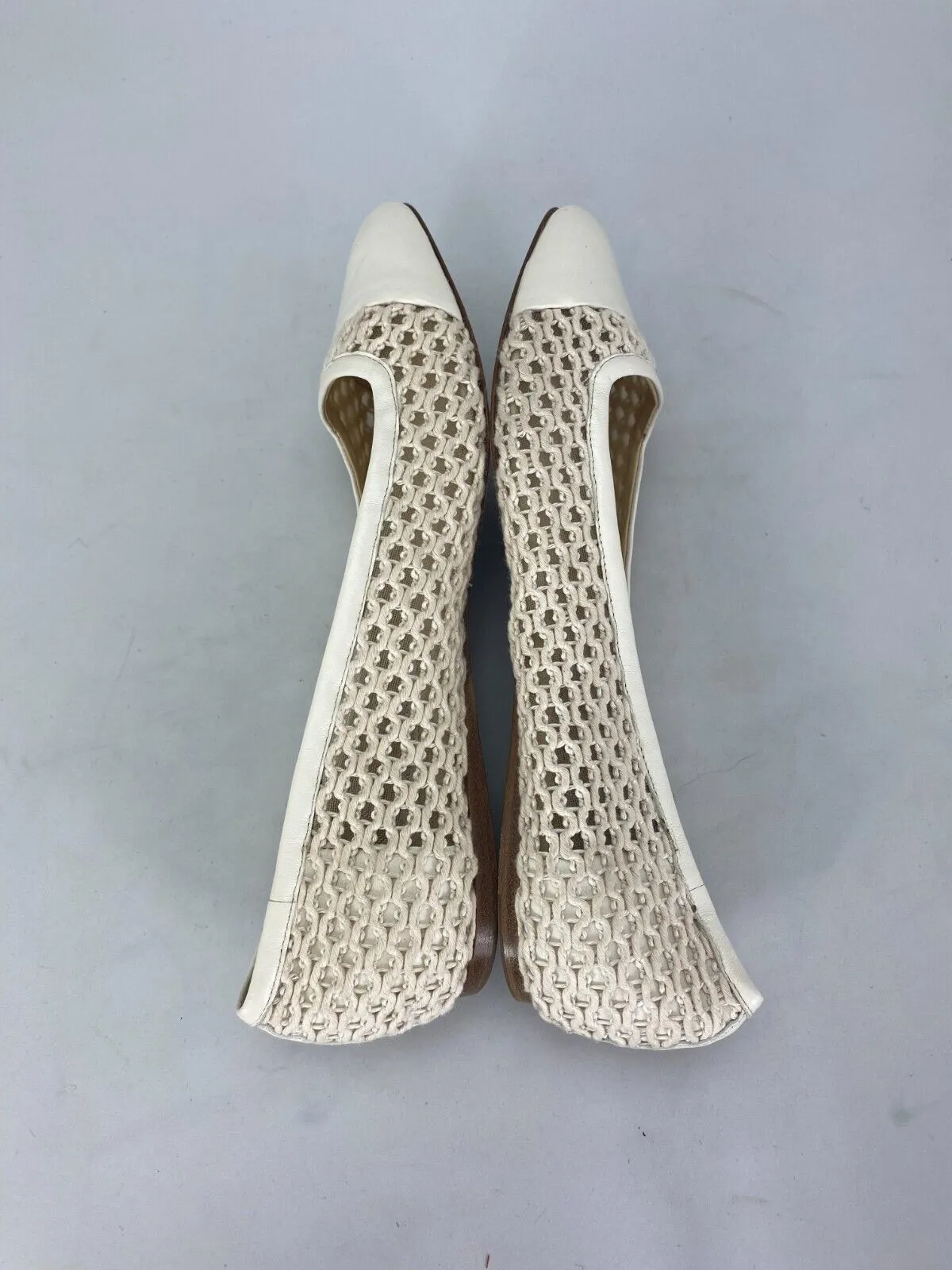 Jimmy Choo cream leather & fabric flat shoes size UK7/US9