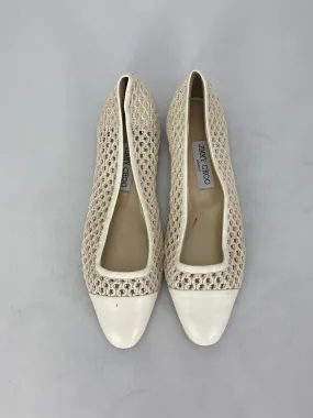 Jimmy Choo cream leather & fabric flat shoes size UK7/US9
