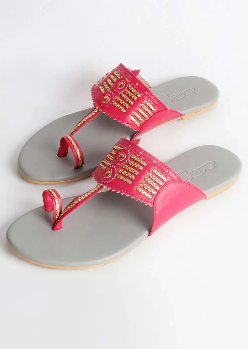 Magenta Multi Braid Kolhapuri With Light Grey Base By Sole House