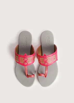 Magenta Multi Braid Kolhapuri With Light Grey Base By Sole House