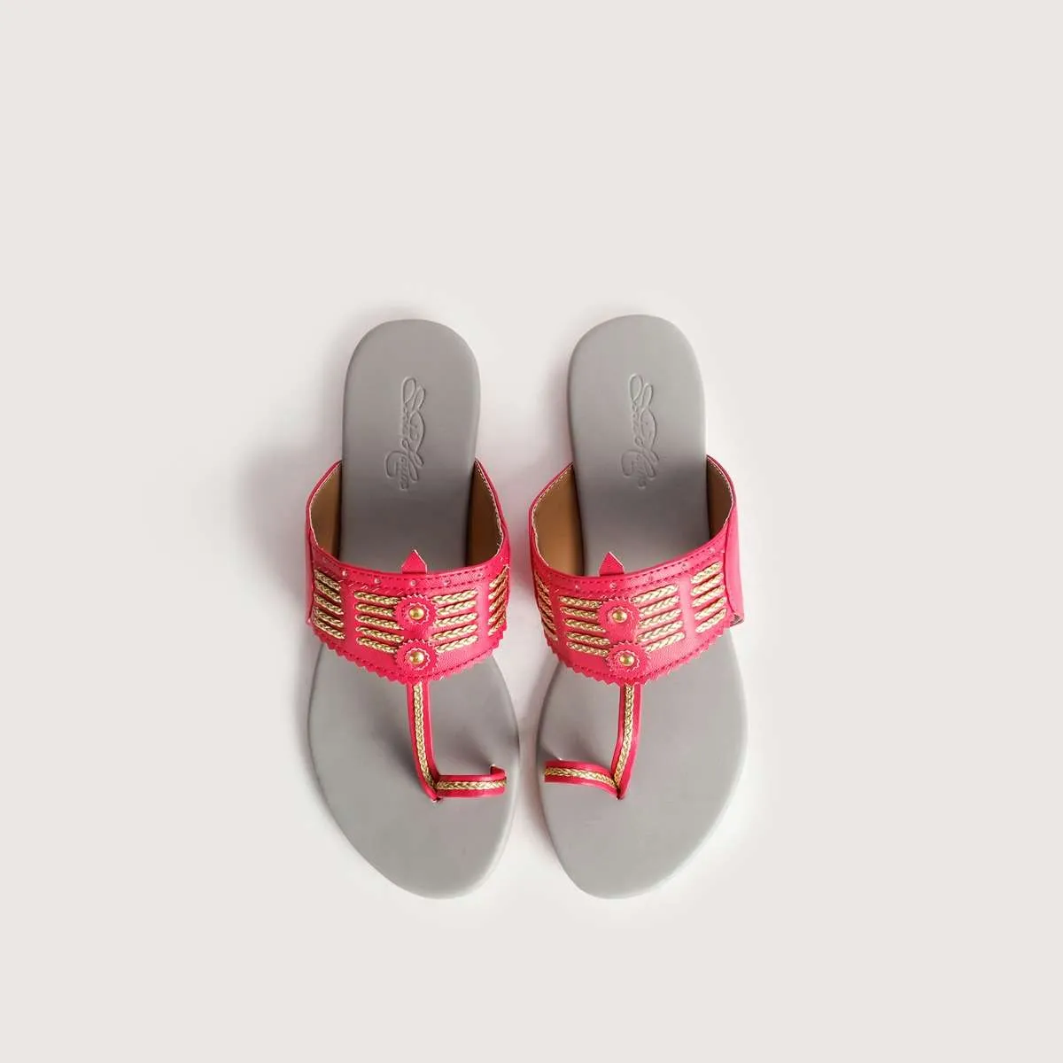 Magenta Multi Braid Kolhapuri With Light Grey Base By Sole House
