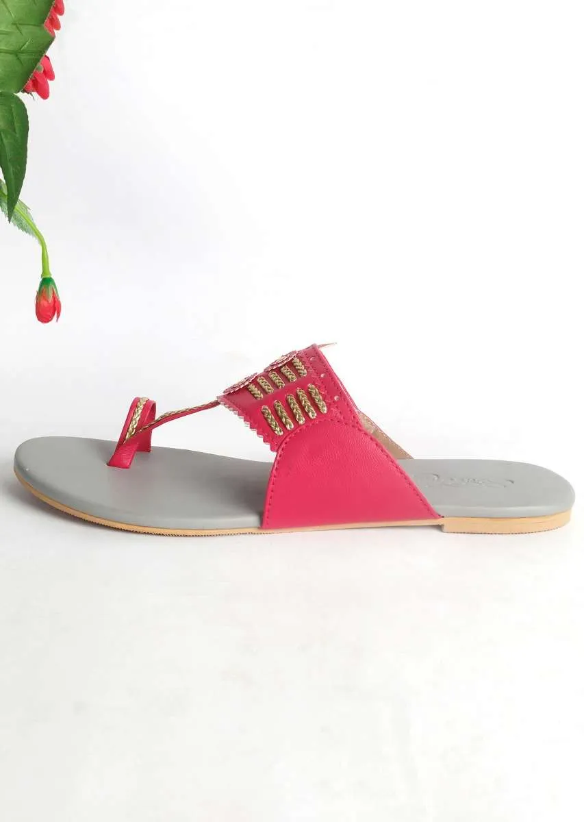 Magenta Multi Braid Kolhapuri With Light Grey Base By Sole House