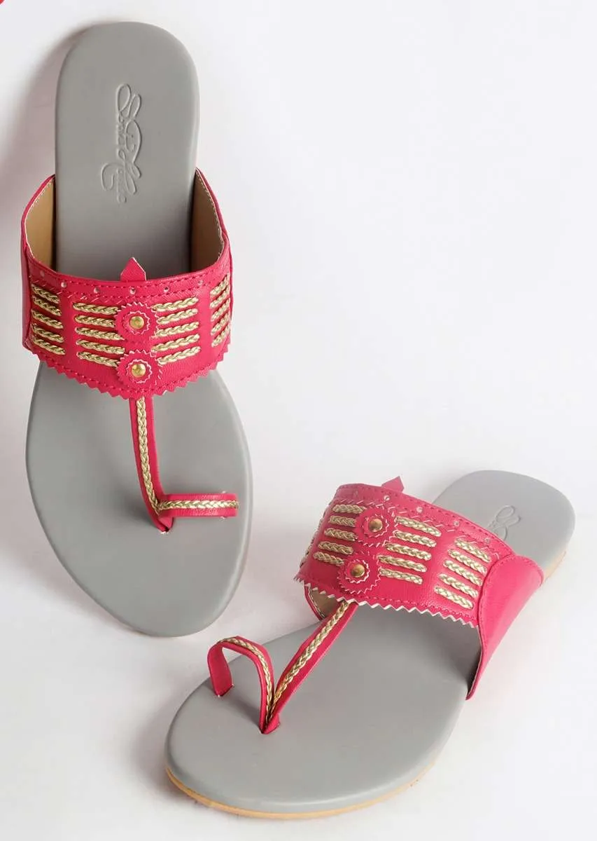 Magenta Multi Braid Kolhapuri With Light Grey Base By Sole House