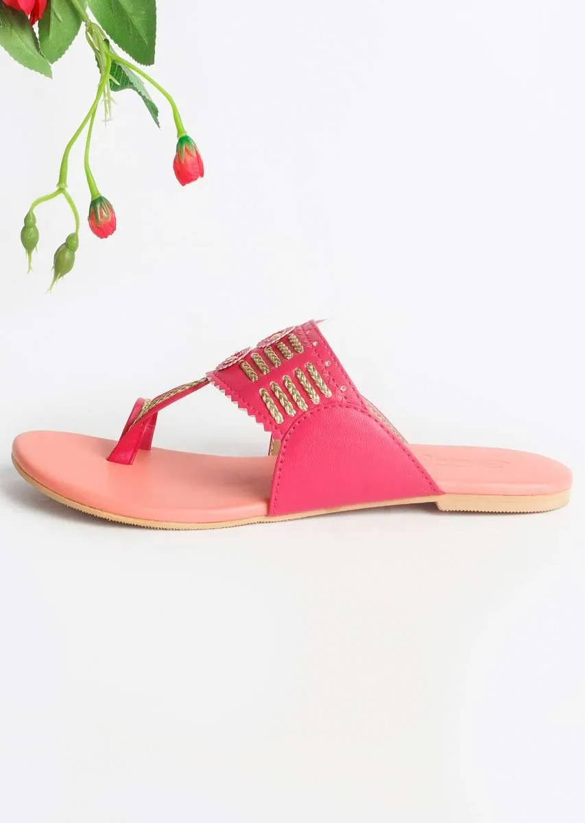 Magenta Multi Kolhapuri With Peach Base  By Sole House