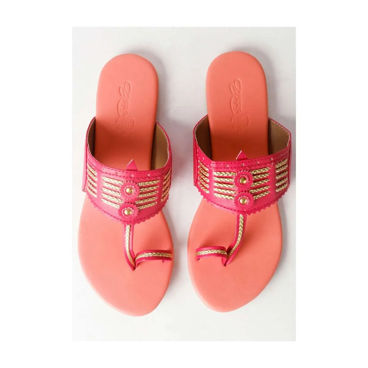 Magenta Multi Kolhapuri With Peach Base  By Sole House