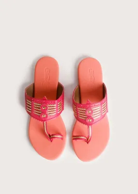 Magenta Multi Kolhapuri With Peach Base  By Sole House