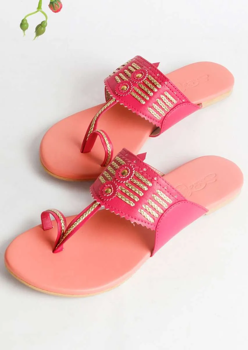 Magenta Multi Kolhapuri With Peach Base  By Sole House