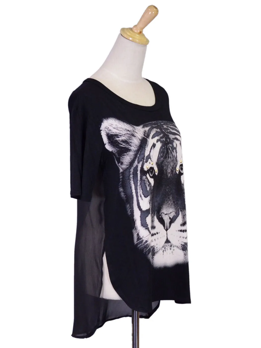 Millibon Bold Tiger Face Printed Sheer Back Sleeveless Fashion Top