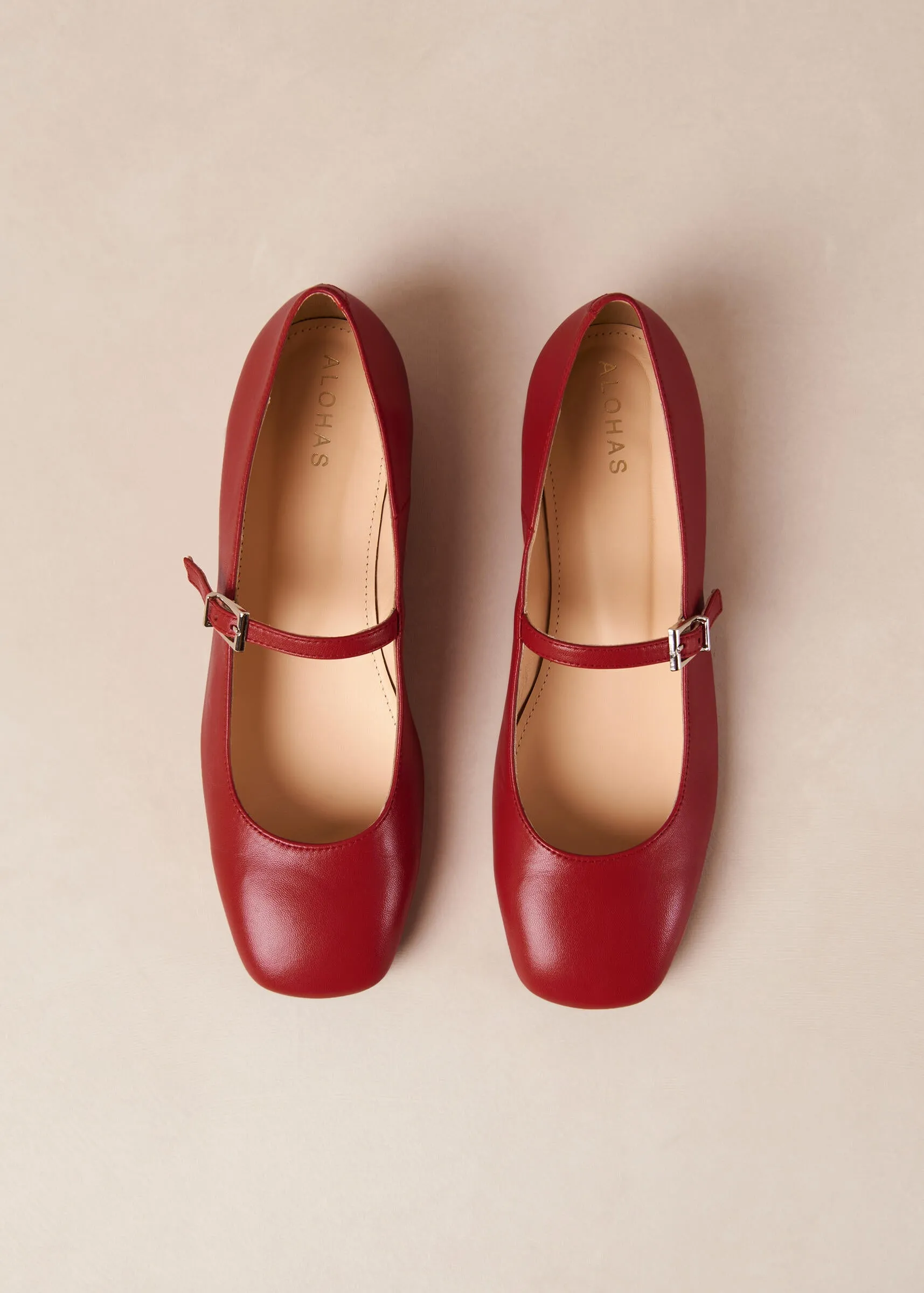 Por Do Sol Leather Ballet Flats - Red
