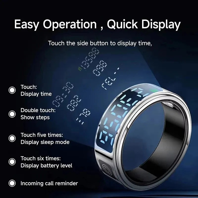 Smart Ring – LED Display, Heart Rate & SpO2, Bluetooth, Waterproof