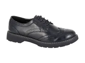 Women's Vegan Black Matte Lace Up Brogues - L963A