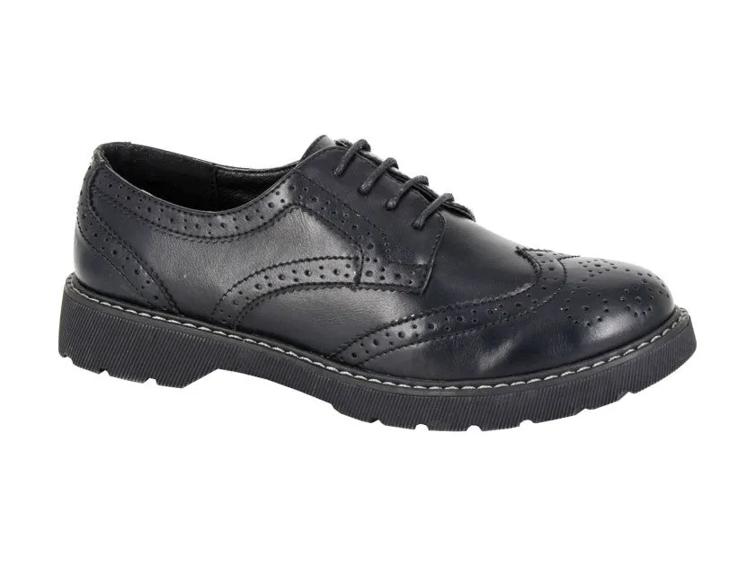 Women's Vegan Black Matte Lace Up Brogues - L963A